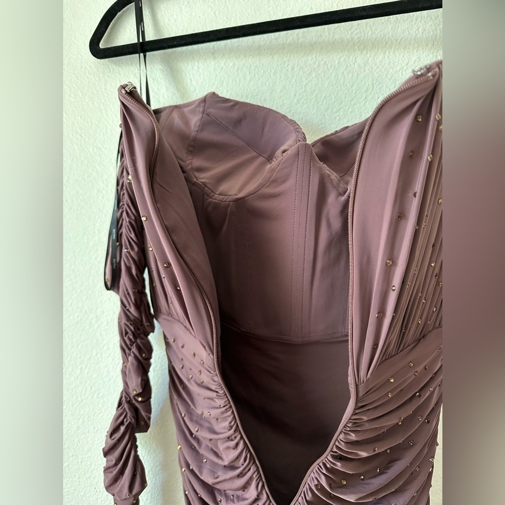 Alex Perry Koda Crystal Brown Dusty Rose  Mini Dress - Picture 10 of 11